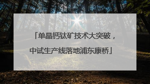 单晶钙钛矿技术大突破，中试生产线落地浦东康桥